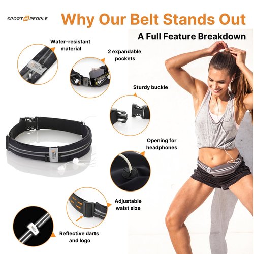 Slim Running Belt for Women and Men, Waterproof Phone Holder for Running, Reflective 2-Pocket Waist Pack for Storing Runner?™s Essentials Safely, Runner?™s Fanny Pack, Money Belt Fits Most Phones