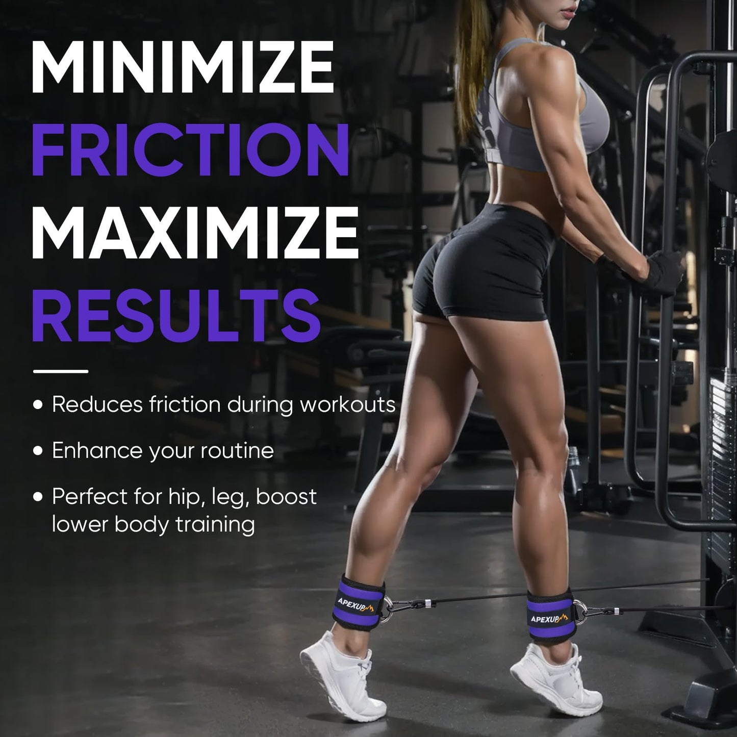 APEXUP Ankle Resistance Bands for Cable Machine, Cable Kick Back Ankle Straps for Gym, Glute Workouts, Leg Extensions, Adjustable Straps with Neoprene Padding (Single, Purple)