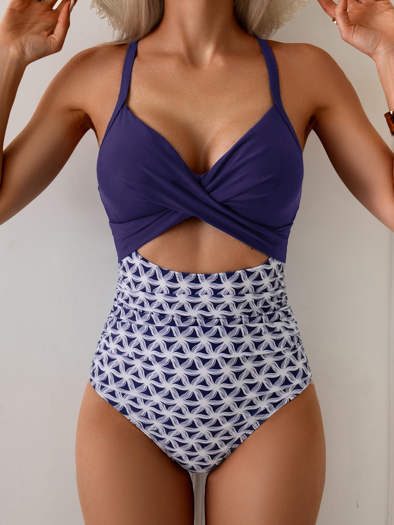 Eomenie Women's Tummy Control One Piece Swimsuit Cutout Bathing Suit L