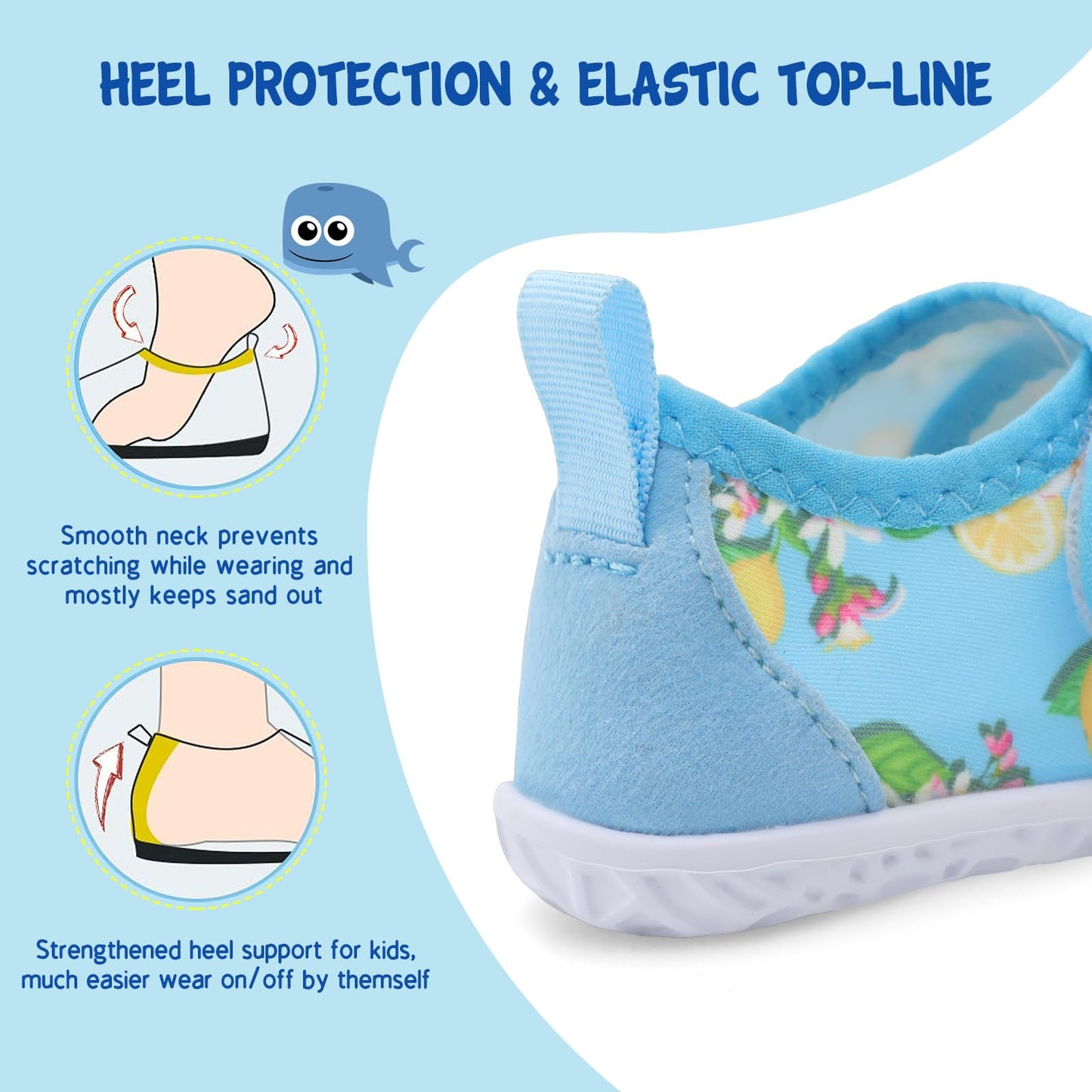 LeIsfIt Toddler Water Shoes Boys Girls Barefoot Aqua Socks Kids Breathable Quick-Dry Swim Shoes for Beach Pool Surf, Blue Lemon, 7 Toddler
