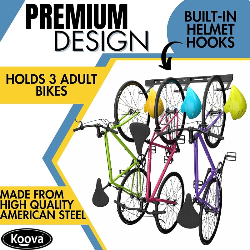 Wall Mount Bike Rack | Steel Adjustable Hangers for 2 Bikes | Koova USA Made - Variation of THIS listing: 3 Bike Rack