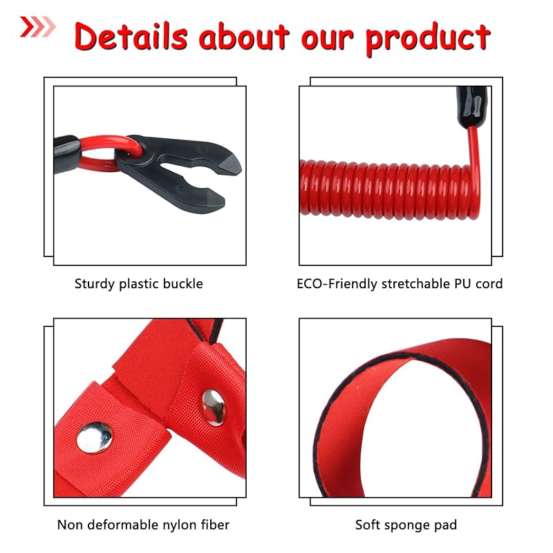 5PCS Kill Switch Lanyard with Wrist Strap for Yamaha Jet Ski WaveRunner (Red 5PCS)