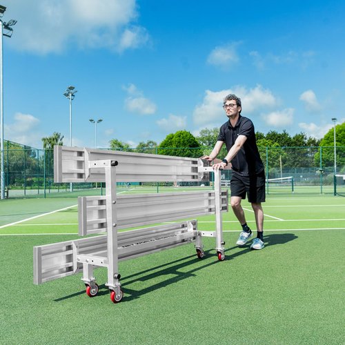 FORZA Heavy-Duty Mobile Bleachers [Optional Backrests] | Aluminum Seating for Sports Events | 2-Tier & 3-Tier Bleachers for Indoor & Outdoor Use (Without Backrest, 3-Tier, Double Bleacher)
