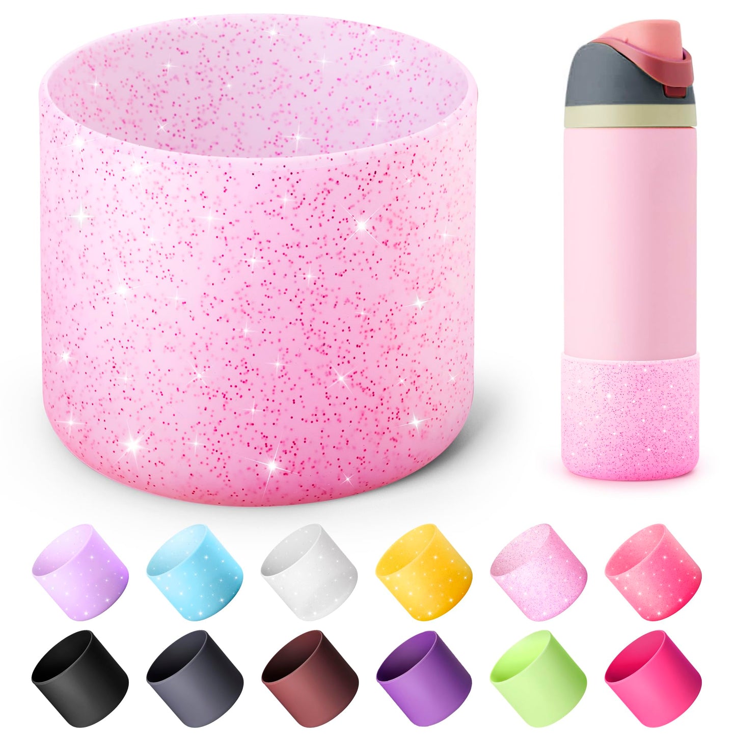 Diumepo Silicone Boot for Owala 24 oz Water Bottle, Anti-Slip Protective Sleeve for Owala Twist & FreeSip & Flip Stainless Steel Water Bottle, Boot Bottom Base for Owala (Glitter Pink)
