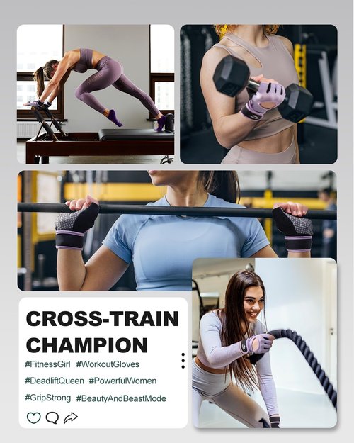 Trideer Weight Lifting Gloves for Women with Wrist Wraps Support, Workout Gloves for Women, Full Palm Protection, Grip for Gym Training, Fitness, Weightlifting, Exercise (Purple, Medium)