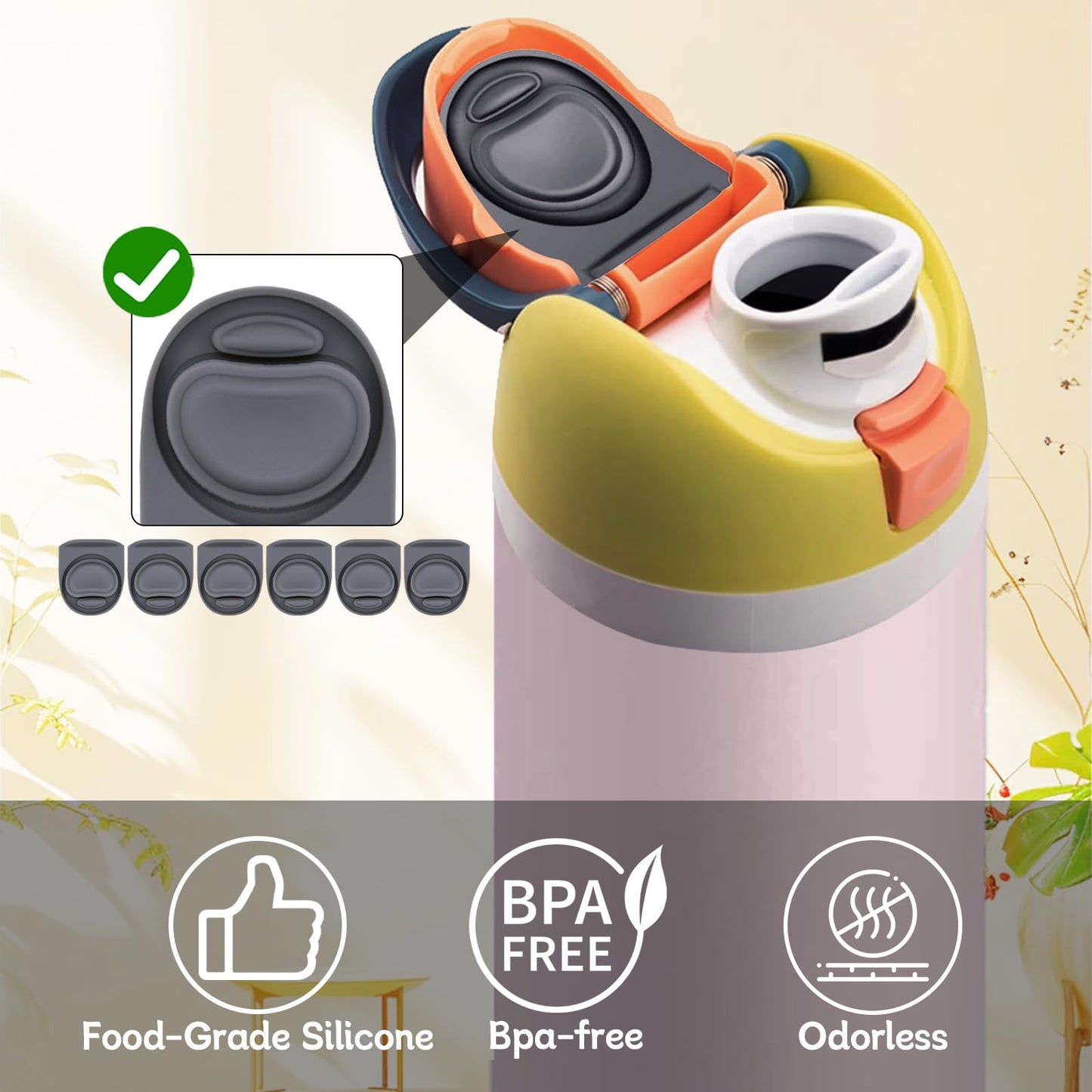 BMSQOFD 6 Pcs Replacement Rubber Seal Stopper Compatible with Owala FreeSip,Water Bottle Top Gasket Lid for Owala 16/19/24/32/40oz Bottle Mouth Cap Silicone Stoppers Parts Insert Accessories 6PB-U3