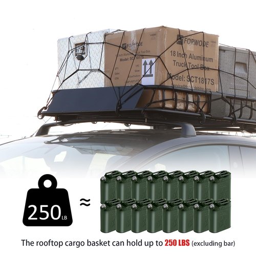 FORWODE 84 x 39 x 6 Inch Universal Roof Rack Carrier Basket, Rooftop Cargo Carrier Basket with 250 lbs Capacity, Rust-Proof Steel Heavy Duty Top Luggage Basket w/Net for Car, SUV or Truck
