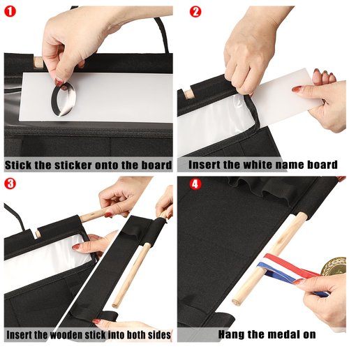 OGANAZI 12 Belts Karate Belt Display Rack with Personalized Stickers, Taekwondo Belt Display Holder with Bamboo Medal Rack, Felt Jiu Jitsu Belt Hanging Holder for Taekwondo, Karate, BJJ Learners