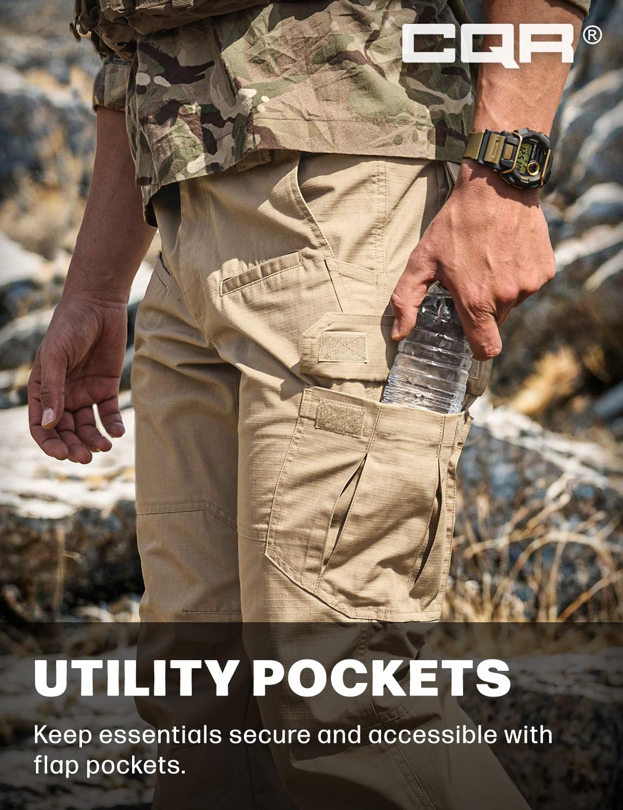 CQR Men's Tactical Pants, Water Resistant Ripstop Cargo Pants, Lightweight EDC Work Hiking Pants, Outdoor Apparel, Raider Khaki, 38W x 30L