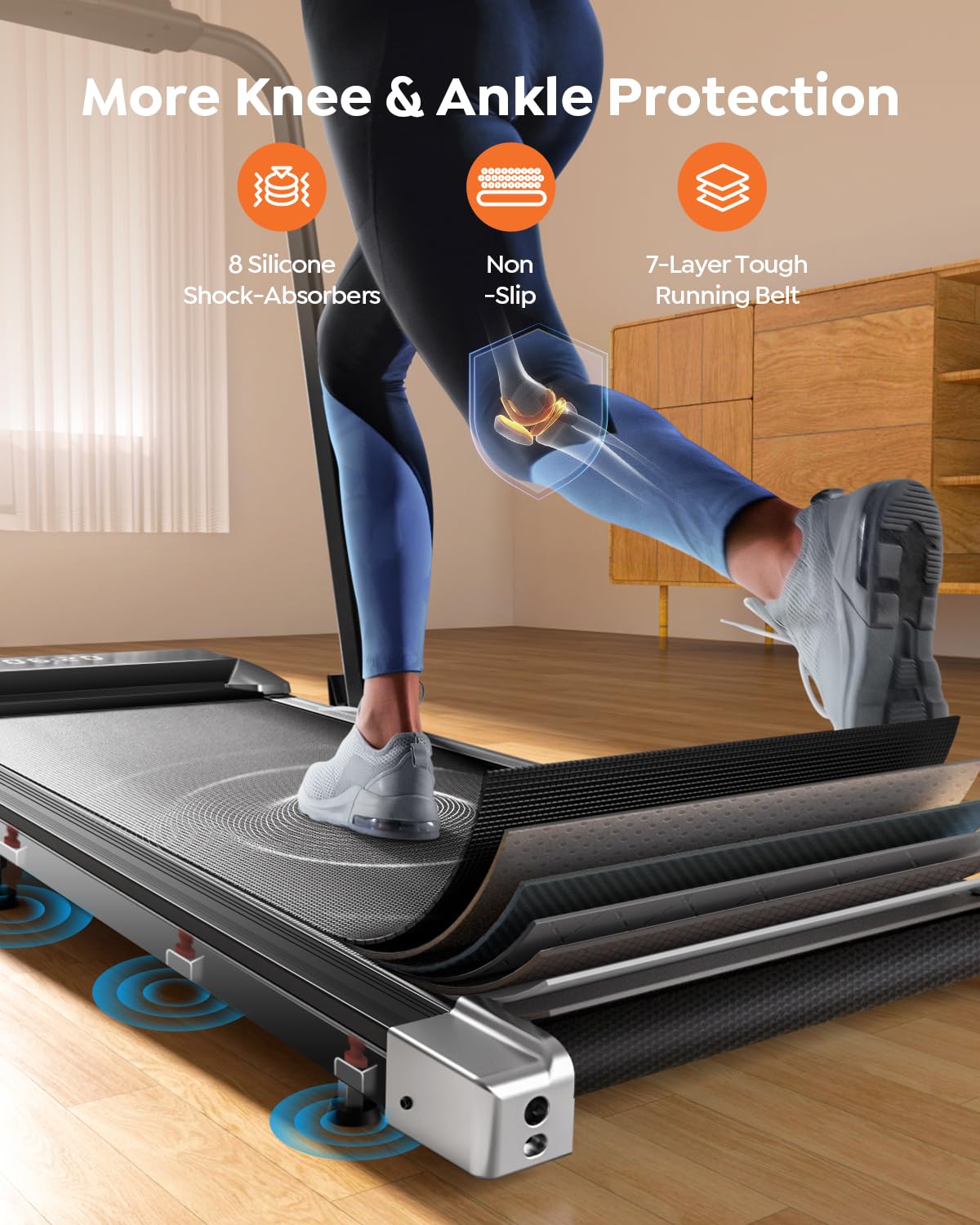Walking Pad Under Desk Treadmill with Incline, 2 in 1 Folding Treadmills for Home Small Office, 300 lbs Capacity, Portable Compact Walking Treadmill with Remote Control, LED Display and Apps