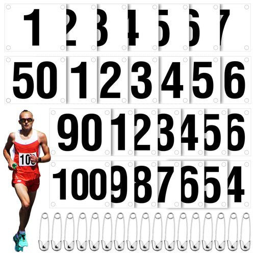Hanaive 100 Pieces Running Bib Numbers with Safety Pins for Marathon Sports Competition Events Tearproof Waterproof, 6 x 7.5 Inch (1-100 Number)