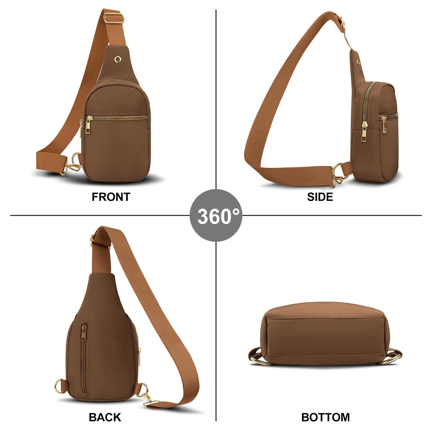 VOROLO Large Sling Bag, Crossbody Bag for Women and Men with Adjustable Strap - Trendy Brown