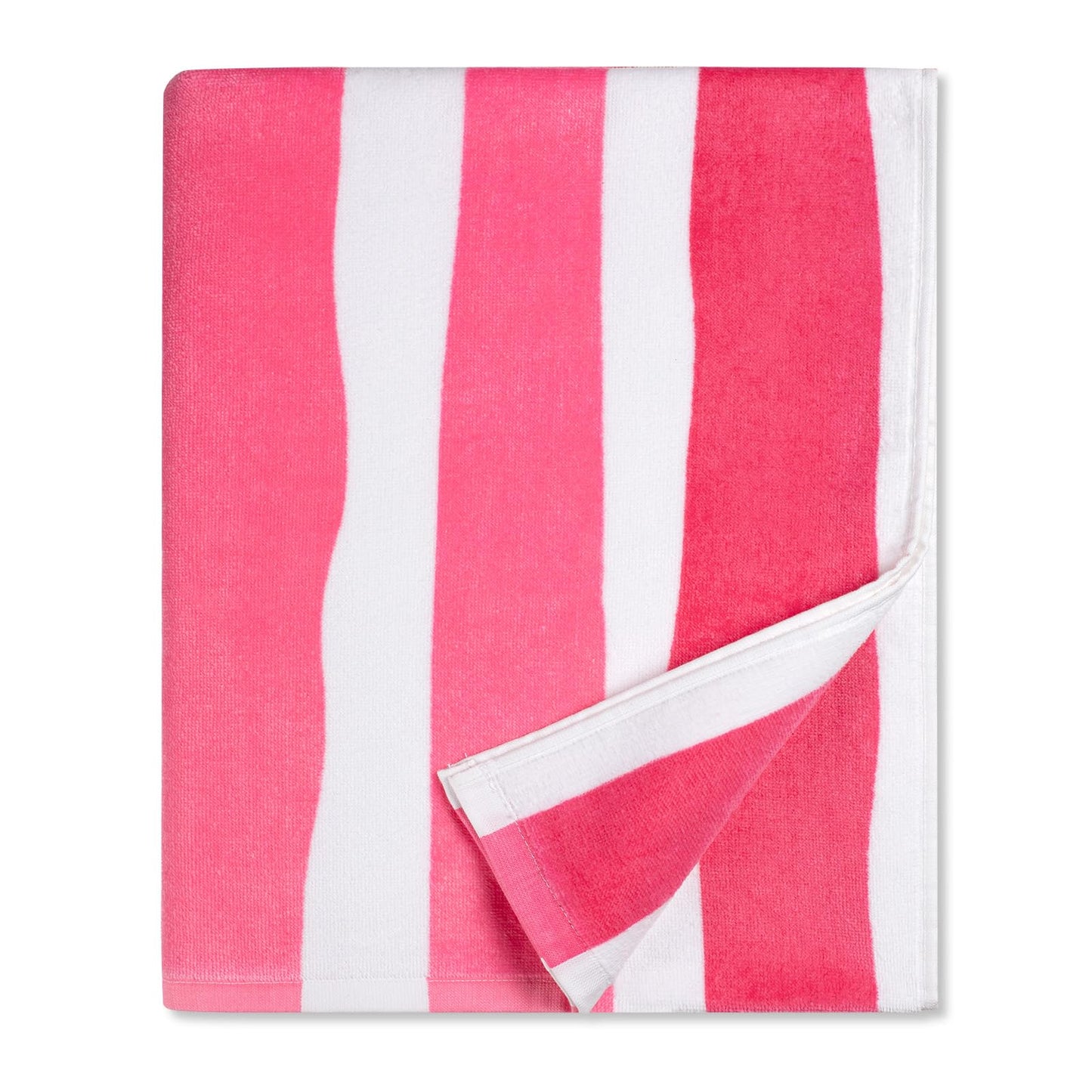 cabanana Large Beach Towel Oversized - 35 x 70 Inch Cotton Pool Towel, Soft Thin Velour Swim Towel for Adults (Stripes Pink)