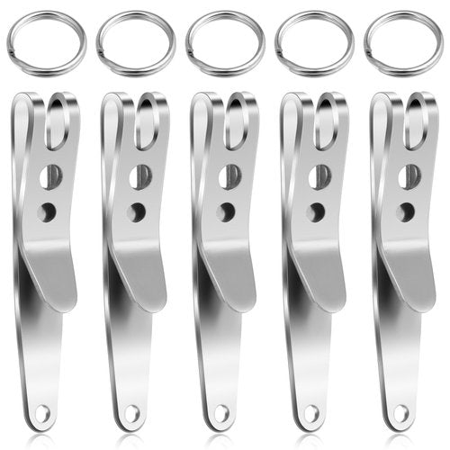 Tweruna 5 Pack Deep Carry Pocket Clip with Keychain, Heavy Duty Stainless Steel Multi-purpose Belt Clip, Portable Suspension Keychain Pocket Clips