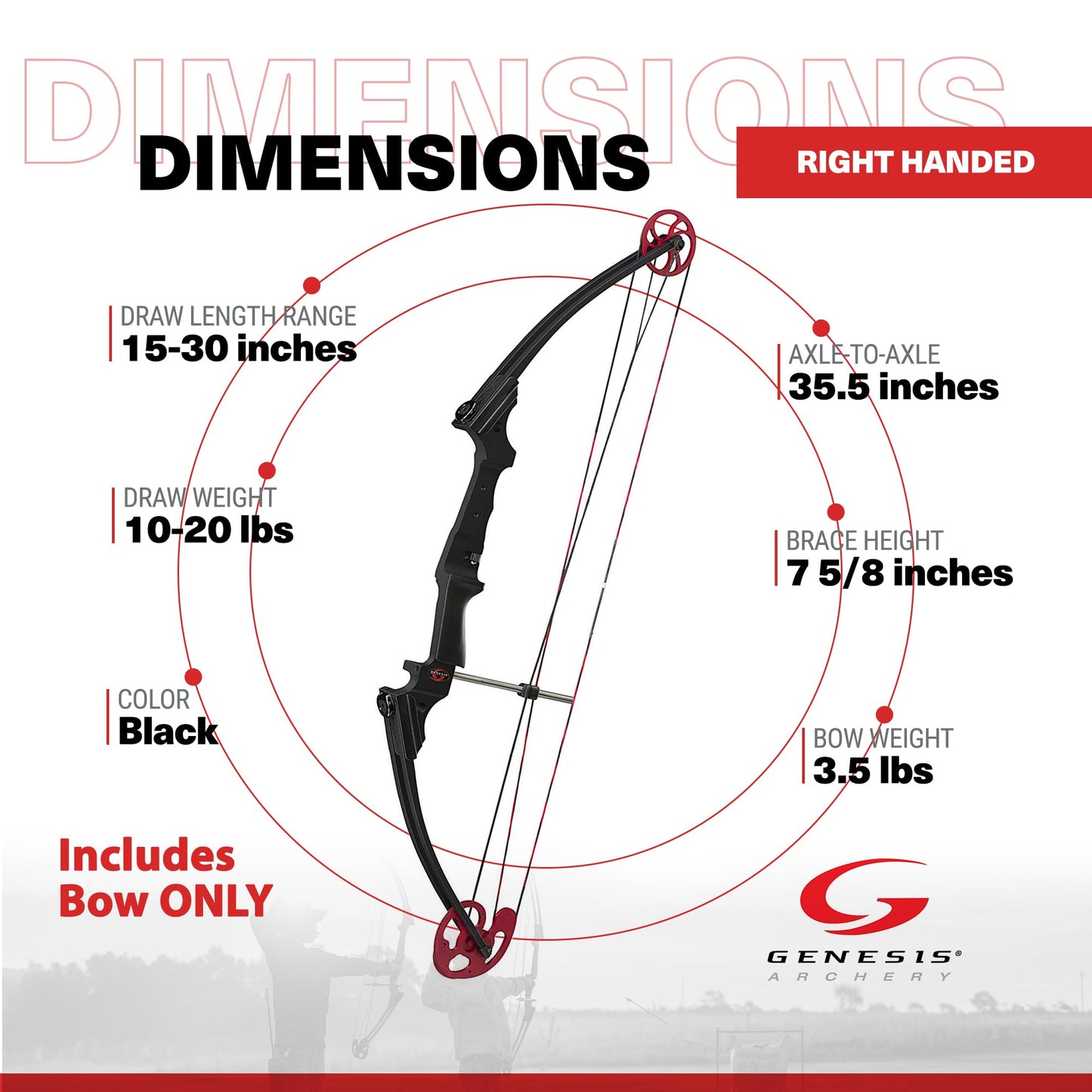 Genesis Archery Original Compound Bow with Adjustable Riser, 15"-30" Draw Length, Right - Archery Bow with 10-20 lb Draw Weight for Youth and Adults