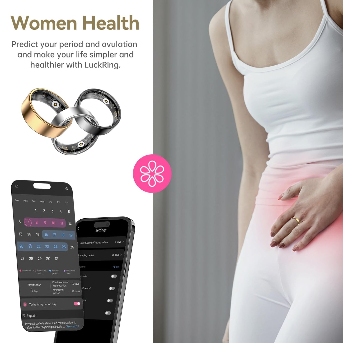 WNRTSA Smart Ring for Women & Men, Fitness Tracker with Heart Rate, Blood Oxygen, Sleep Monitoring, Long-Lasting Battery, IP68 Waterproof, Compatible with Android & iOS (Rose Gold, #6)