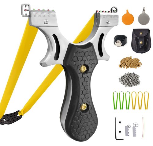 RCZZSUWE Slingshot, Hunting Sling Shot Set for Adults, Professional Stainless Steel Tactical Slingshots, High Velocity Catapult with Ammo Balls, Rubber Bands, Ammo Pouch, Target（Black）