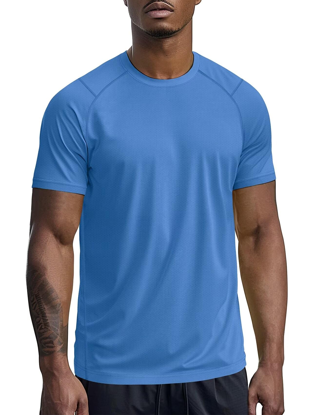 Zengjo Workout Shirt Men Quick Dry(Blue,XL)