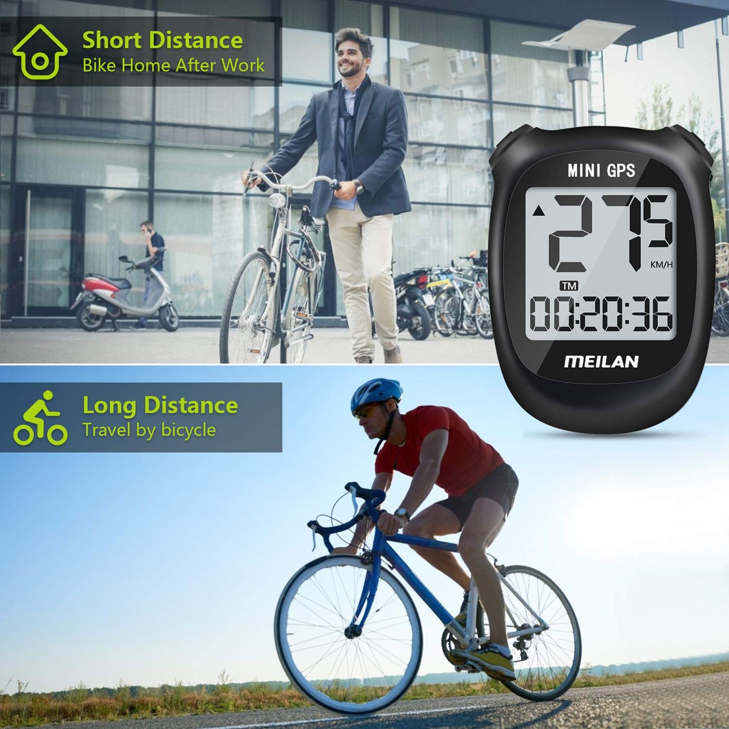 MEILAN M3 Mini GPS Bike Computer, Wireless Bike Odometer and Speedometer Bicycle Computer Waterproof Cycling Computer with LCD Backlight Display for Men Women Teens Bikers Outdoor Cycling