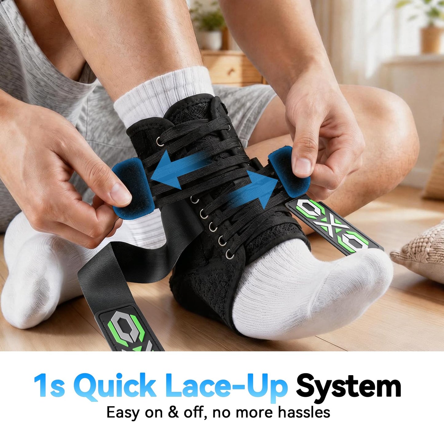 Upgraded Ankle Brace for Sprained Ankle [Stronger Support & Ultra Breathable] Ankle Support with Side Stabilizing Pads, Adjustable Quick Lace Up Ankle Stabilizer for Injury Recovery, Sports, Men&Women