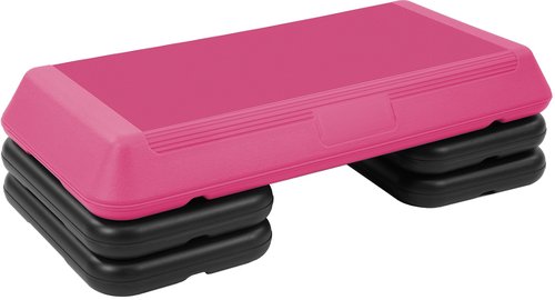Fitvids Step Aerobic Platform with 4 Stackable Risers, 28'' Exercise Step Adjustable Height 4"-6''-8'', Fitness Training Workout Stepper for Home Gym, Cardio Strength, Black and Pink