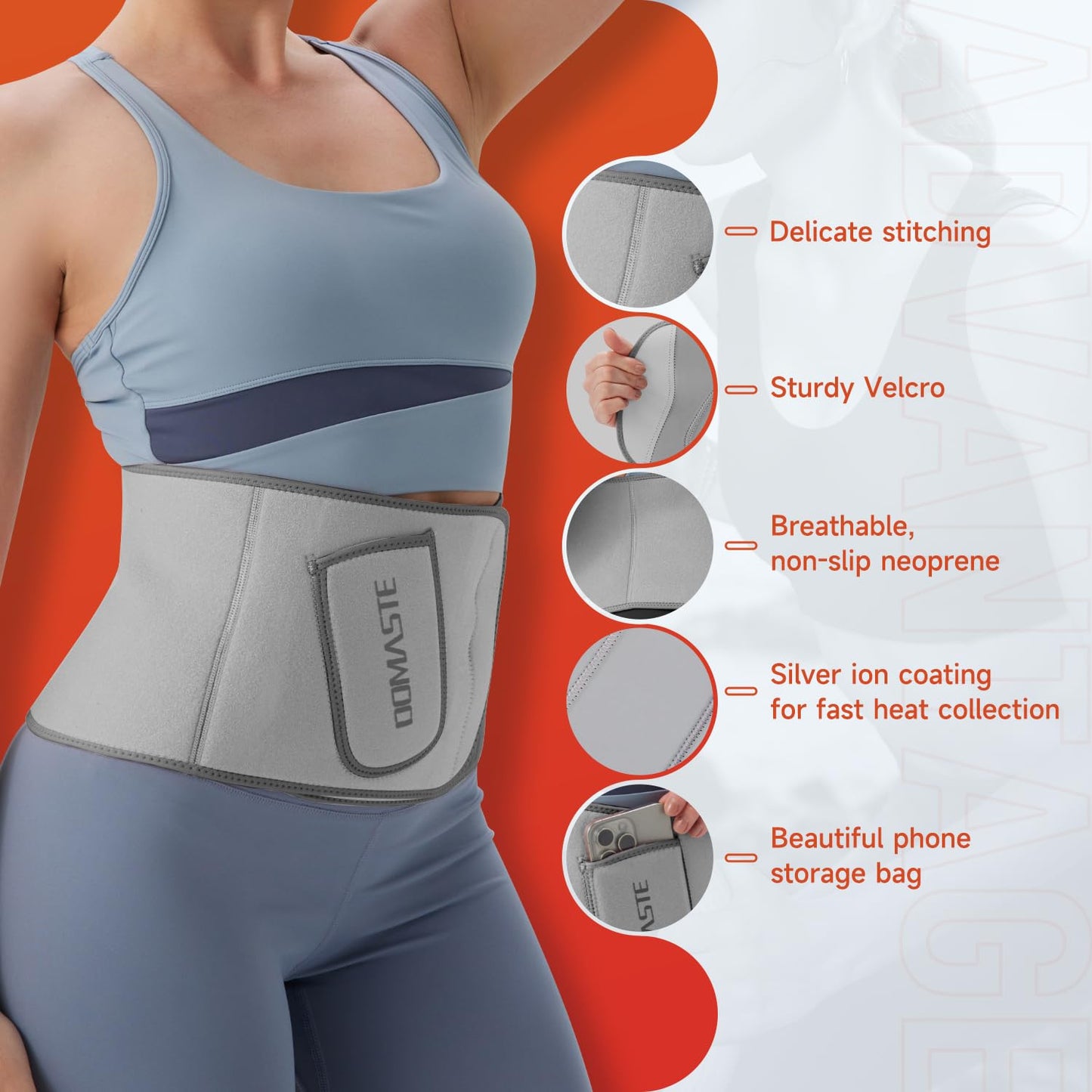 Domaste Waist Trimmer for Women & Men - Sweat Belt Waist Trainer Stomach Wrap for High-Intensity Training & Workouts(Lunar Rock)