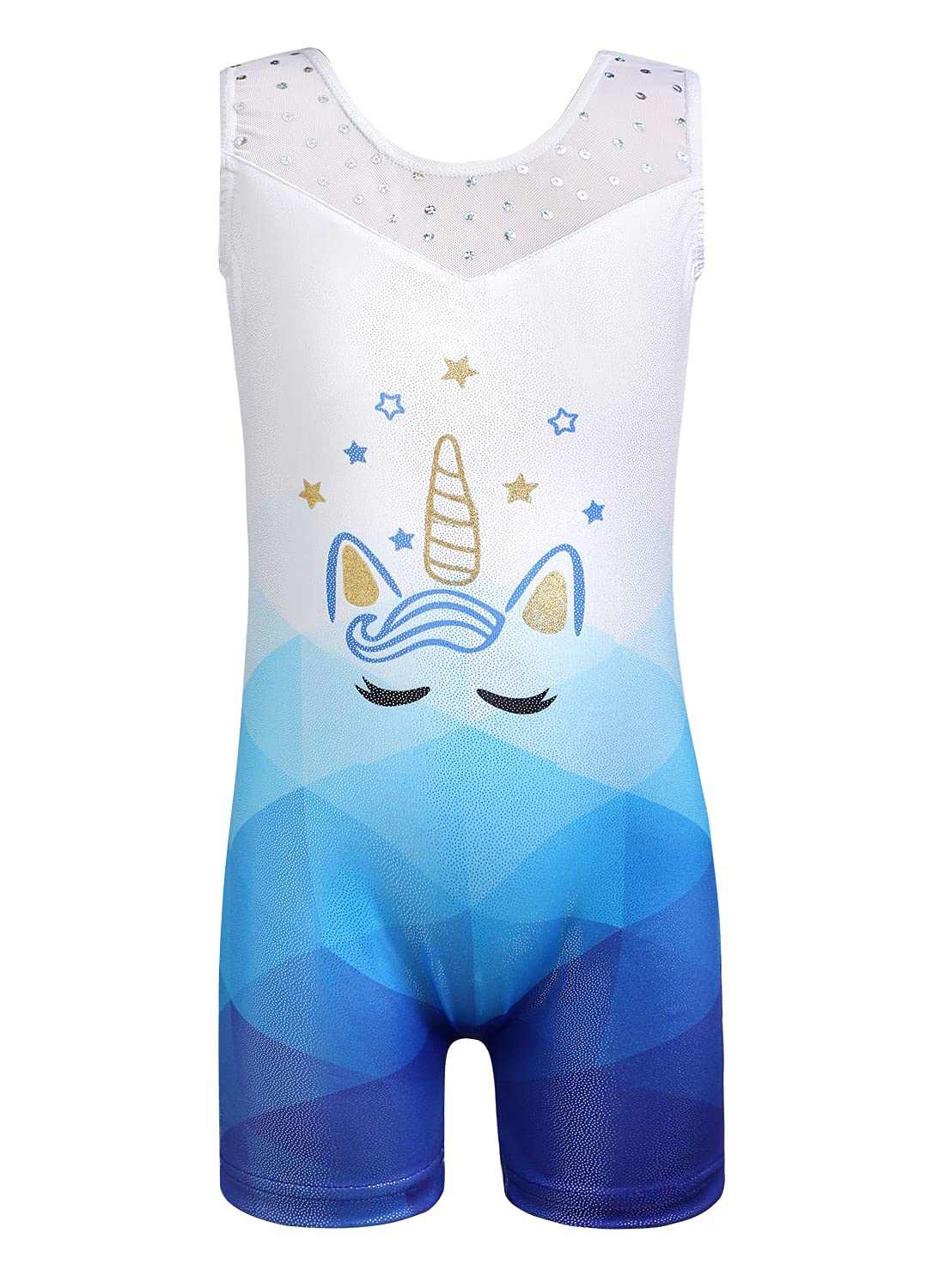 Leotards for Girls Gymnastics Unicorn Athletic Dance Wear Shiny Rainbow Blue Hotpink (White Blue, 3-4T)