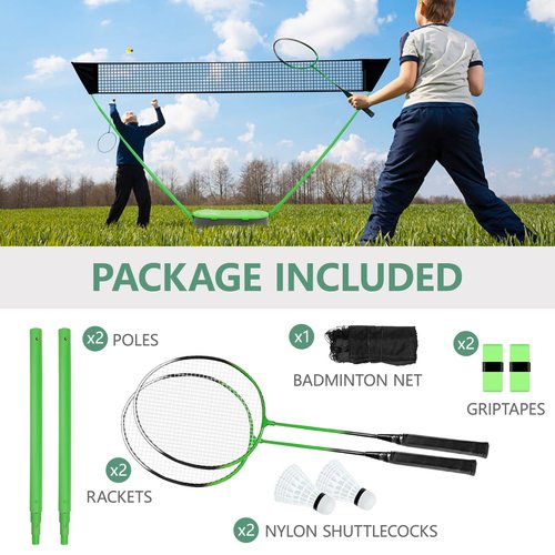 FBSPORT Portable Badminton Net Set with Storage Base, Folding Volleyball Badminton Set with 2 Badminton Rackets 2 Shuttlecocks 10x5 ft Net, Easy Setup for Beach Backyard Combo Set Sport Games