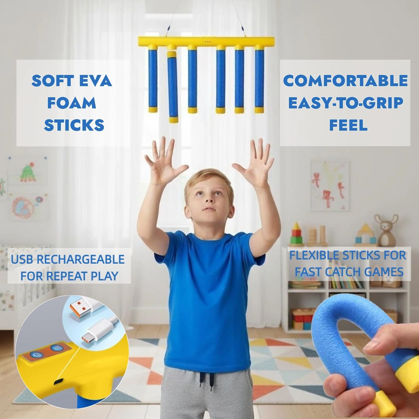 Cprnru Catching Sticks Game, Drop Sticks Game, 3-Speed Adjustable Hand Eye Coordination Reaction Training Toy, Hand Speed Challenge for Kids and Adults (Blue)