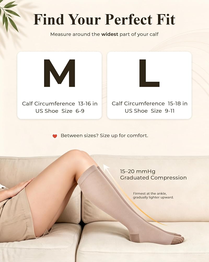 Compression Socks for Women 15-20 mmHg - Bamboo Viscose, 3-Pair Knee High, Black Gray Nude (Variation: Black-Gray-Nude Solid+Medium)