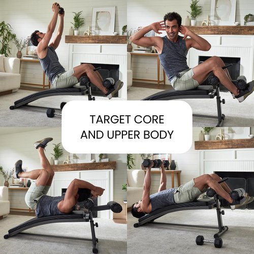 Finer Form Sit Up Bench with Reverse Crunch Handle for Ab Bench Exercises - Abdominal Exercise Equipment with 3 Adjustable Height Settings (Black)