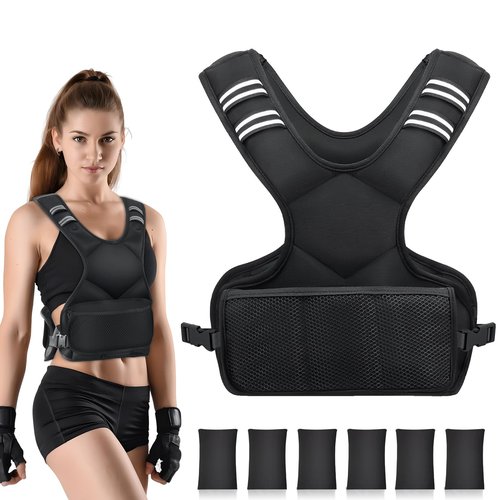 Ragebby Weighted Vest for Women and Men 4-10lb Adjustable Vest with 6 Ironsand Weights, Weight Vest with Reflective Strip for Running, Walking, Exercise, Strength Training