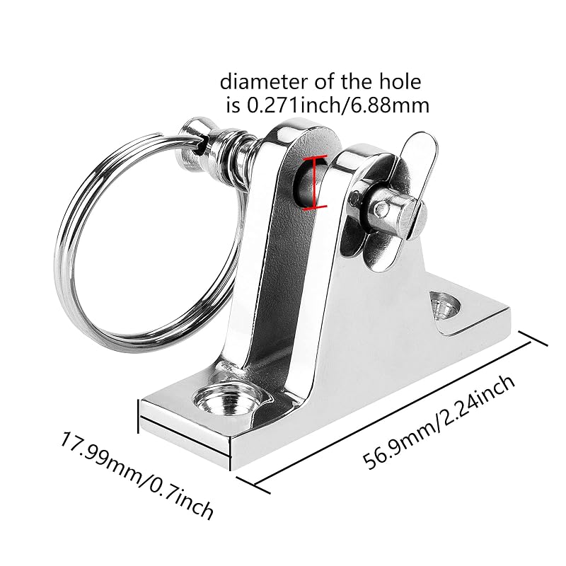 316 Stainless Steel Bimini Top Deck Hinge with Quick Release Pin – 90° Deck Hinge, Includes Screws
