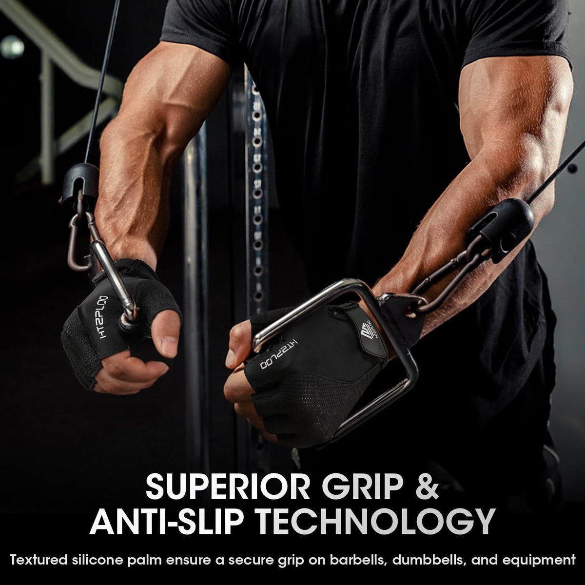HTZPLOO Workout Gloves for Men Women,Weight Lifting Gloves for Exercise, Gym Training, Fitness,Breathable and Excellent Grip (Black, Large)