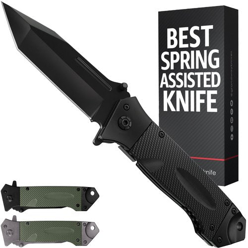 Spring Assisted Heavy Duty Pocket Knife for Men with G10 Handle & Pocket Clip - 3.5" Tanto Blade - Folding Tactical Self Defense Japanese Knives - for Hunting Camping Military Survival Work EDC 6688 B
