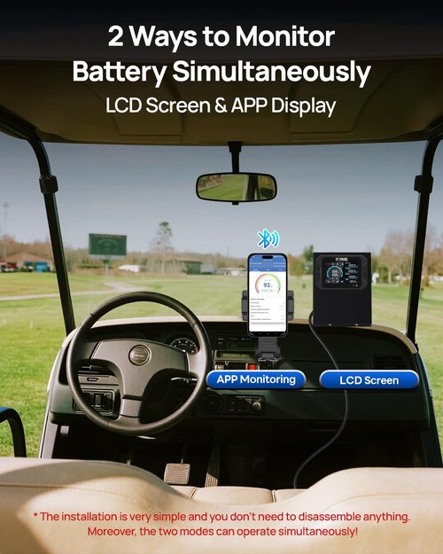 DC HOUSE Metal Case 48V 100Ah Pro Lithium Golf Cart Battery, 200A BMS Lifepo4 Battery with 48V 18A Charger, Bluetooth Mobile APP & LCD Monitor, Peak Current 700A