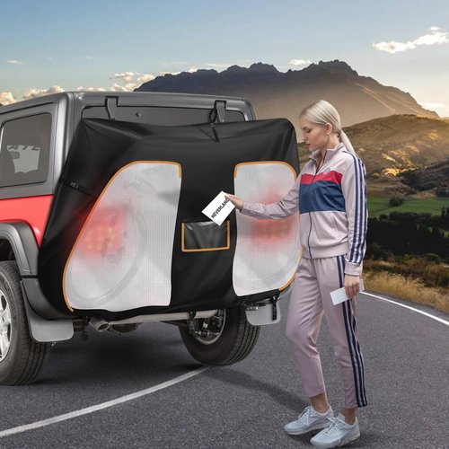 NEVERLAND Bike Cover for Transport on Rack - Heavy Duty 600D Bike Rack Cover for 2 Bikes, Bicycle Cover Outdoor Waterproof on Rear Bike Rack with Clear PVC Panels and Stretch Net