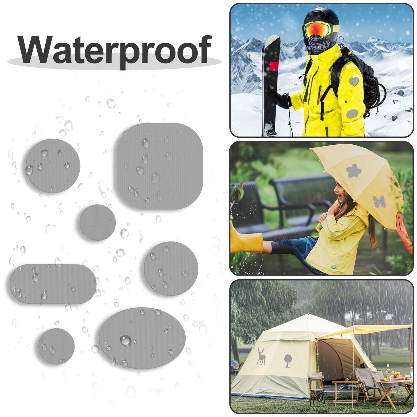 Self-Adhesive Nylon Patches Tent Repair Kit – Outdoor Gear Tenacious Repair Tape, 45pcs Waterproof Fabric Patches for Clothes, Tent, Down Jacket, Backpack, Dark Grey