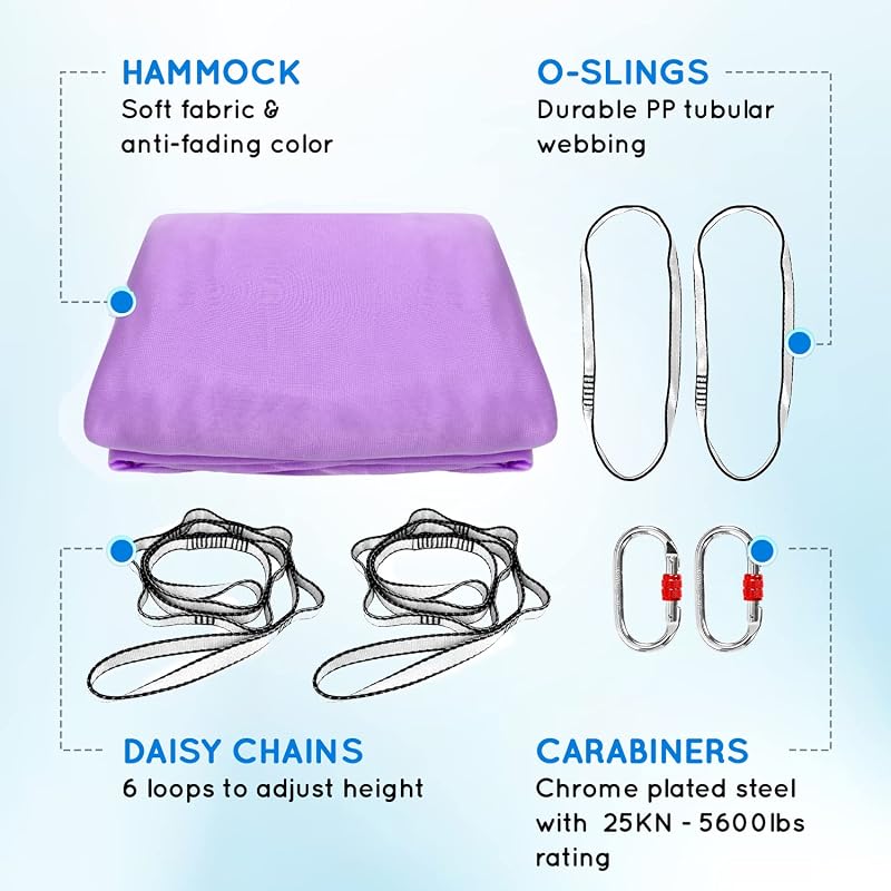 Yes4All Yoga Aerial Hammock Silk Swing Kit - 5m, 660 lb Capacity, Lavender Variation