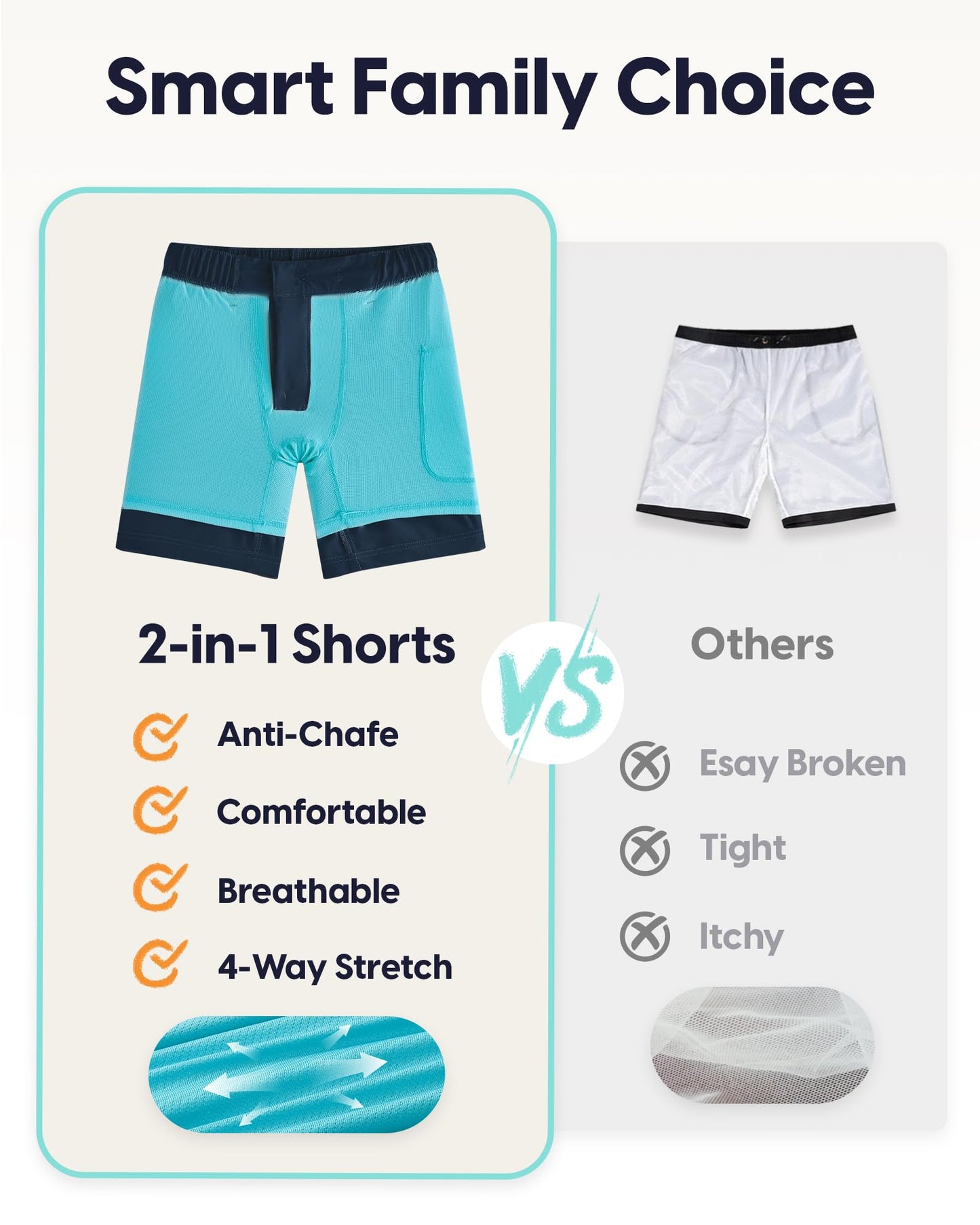 maamgic Boys Casual Shorts with Compression Liner & Zipper Pockets Stretch Fit School Uniform Shorts for Golf，Running Navy-Light Blue