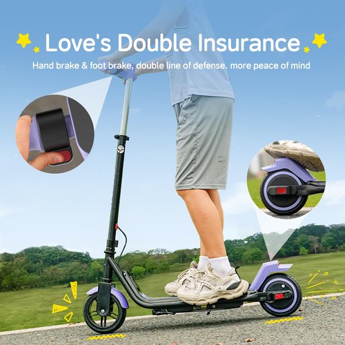 ECOROAD EK6 Kids Electric Scooter for 6-10, 3/6/10mph Speeds for Ultimate Comfort, Adjustable Height Electric Scooter, 150W & Dual Brake Safety, for Growing Adventurers（Rider:3.9-5.2 ft）