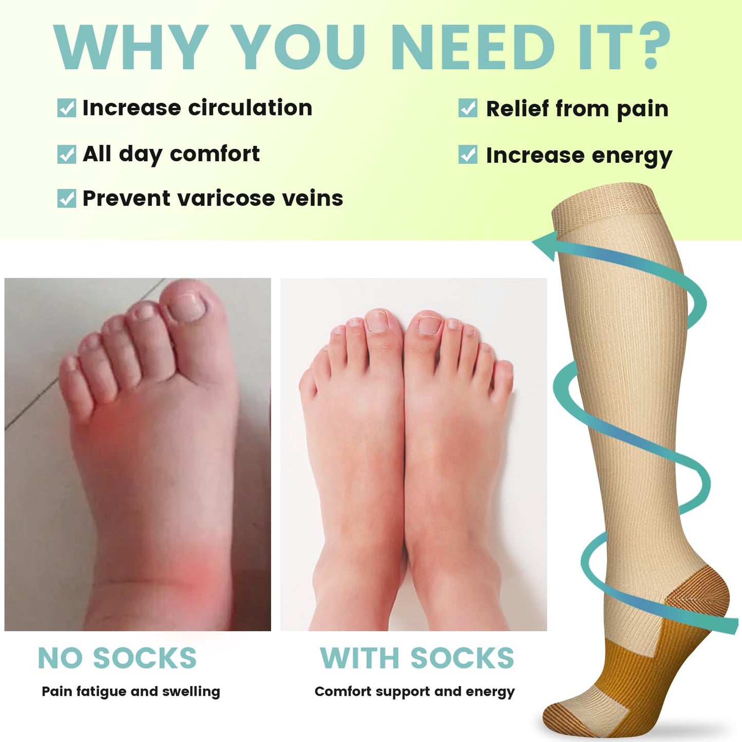 Copper Compression Socks 15-20 mmHg for Men & Women 8 Pairs – Circulation Support for Nurses, Travel, Running, Hiking, Soccer(L/XL)