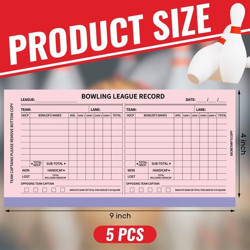 Dunzoom 5 Pack Bowling Team Score Books 9 x 4 Inch Bowling League Record Carbonless 3 Part Recap Sheets or Bowler Score Keeper 750 Pages