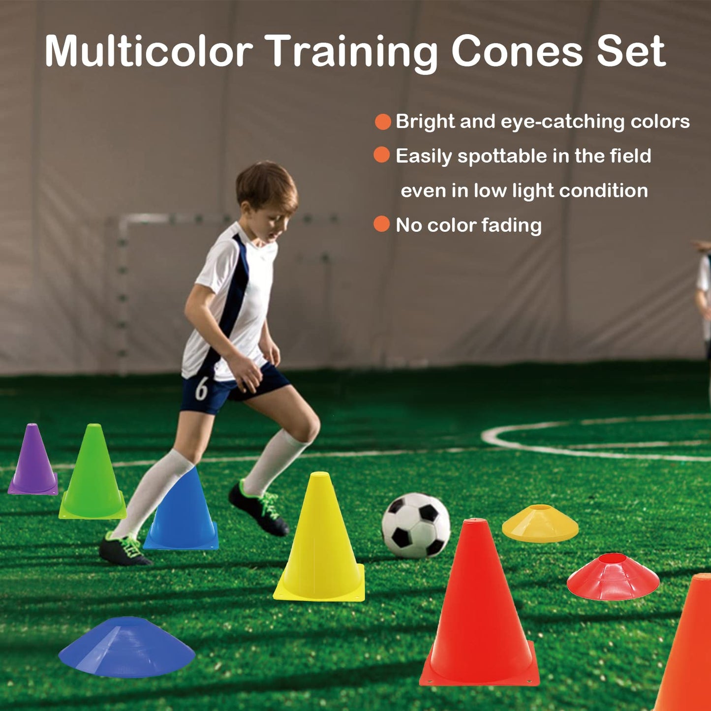 12Pcs Soccer Cones, 7" Soccer Cones for Training, Multicolor Cones Sports Soccer Training Cones, Field Cones for Skating Basketball Football Drills Practice(7",12Pcs)