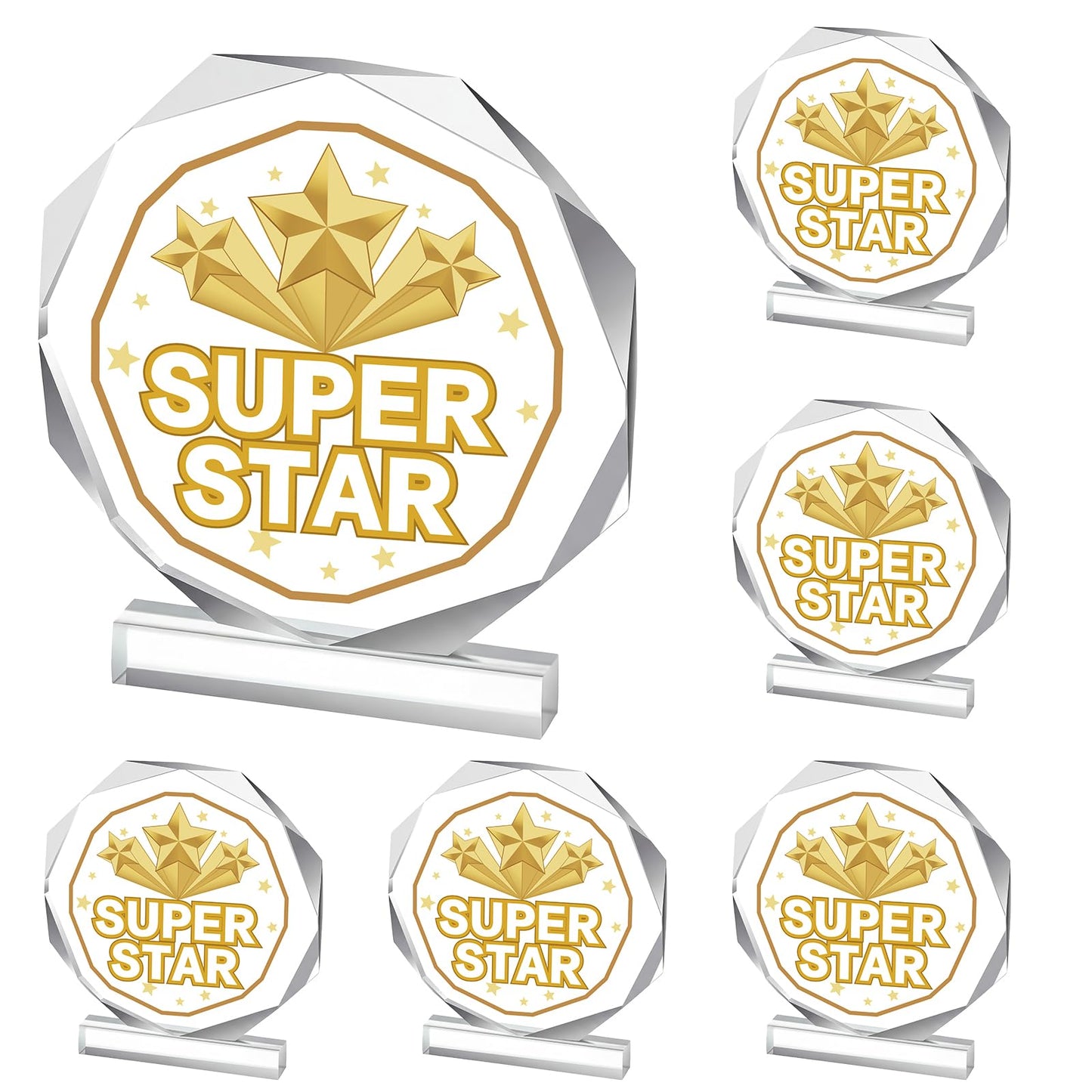 CroBlissful 3/6 Pcs Trophy Award 4.72 x 4.72 Inches Acrylic Trophy Plaques Awards for Kids Adult Team Participation Gift Prizes(6 Pcs,Super Star)