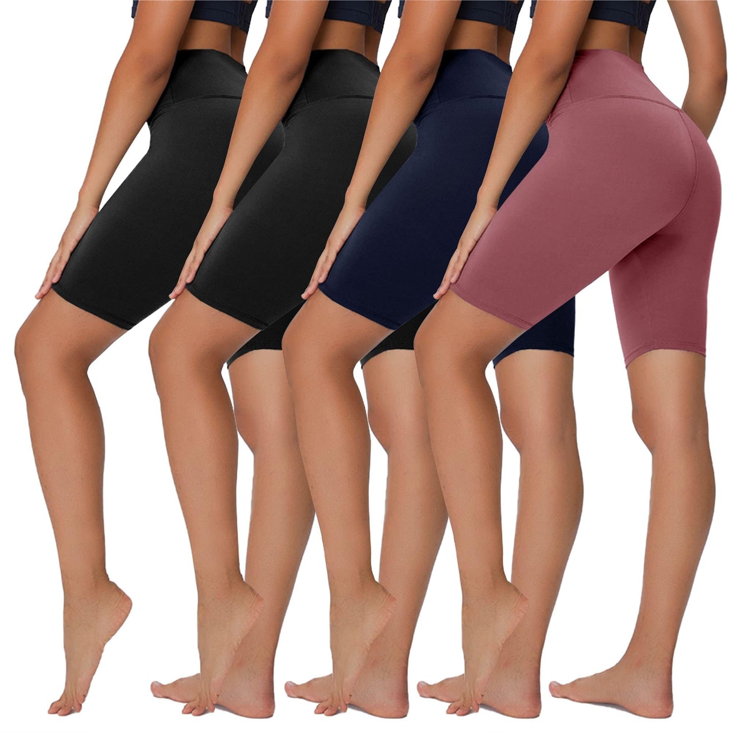 Sundwudu 4 Pack Biker Shorts for Women - 8"/5" High Waist Tummy Control Summer Workout Shorts for Running Yoga Athletic