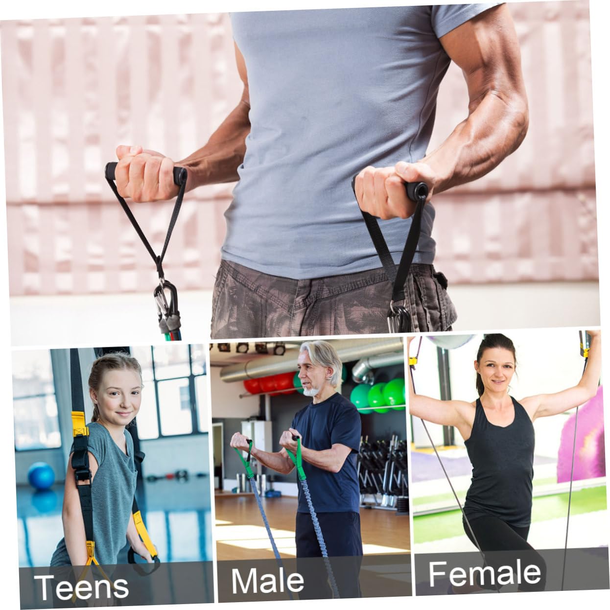 Garneck 4pcs Resistance Band with Handles Plastic D Ring Exercise Strap Foam Handle Band Fitness Equipment for Home Gym Overhead Strength Training Stretching Black
