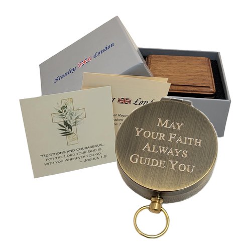 Engraved Brass Compass Gifts Personalized | Baptism Gift for Boys, Son, Grandson | Unique Idea for Graduation, Confirmation, Birthday | from Mom, Dad, Grandma, Grandpa (FBA - May Your Faith)