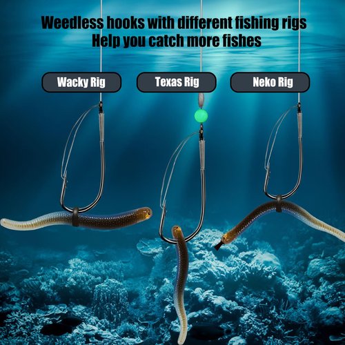 9KM DWLIFE Weedless Wacky Rig Hooks 30PCS Bass Hooks High Carbon Steel with Wire Guard for Neko Rig 2/0#