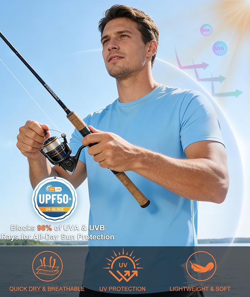 ZITY 7-Pack UPF 50+ Men’s Rash Guard Swim Tee Shirt - Light/Dark Blue, Burgundy, Grey - Quick-Dry Sun Protection